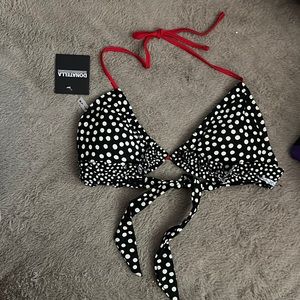 Donatella black and white polka dot tie bikini top with bow tie back